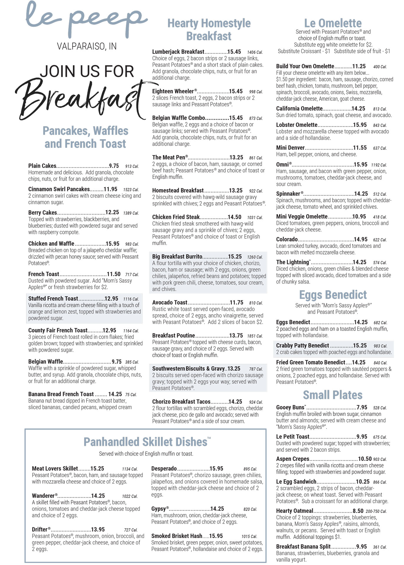 LePeep Breakfast Menu