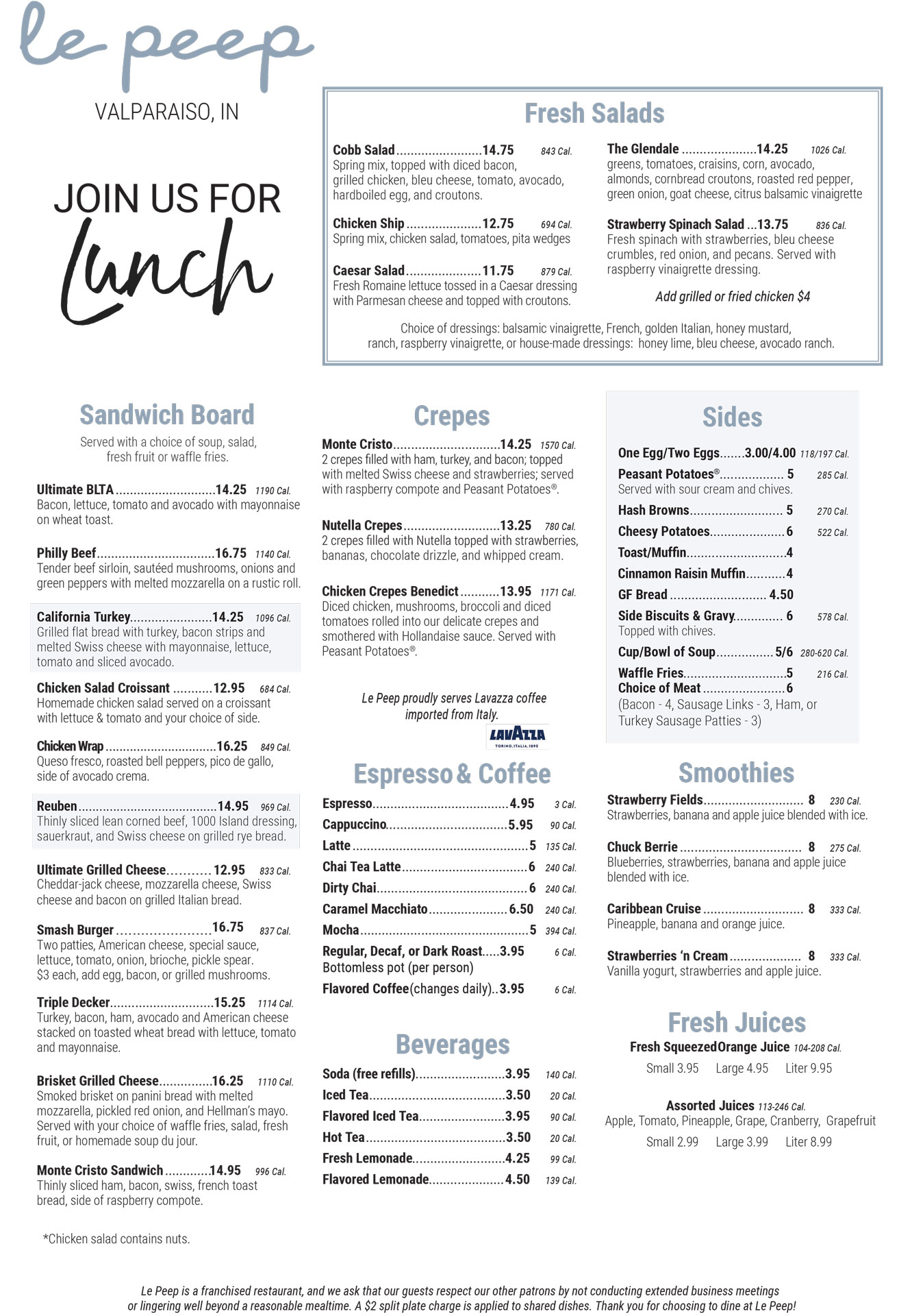 LePeep Lunch Menu