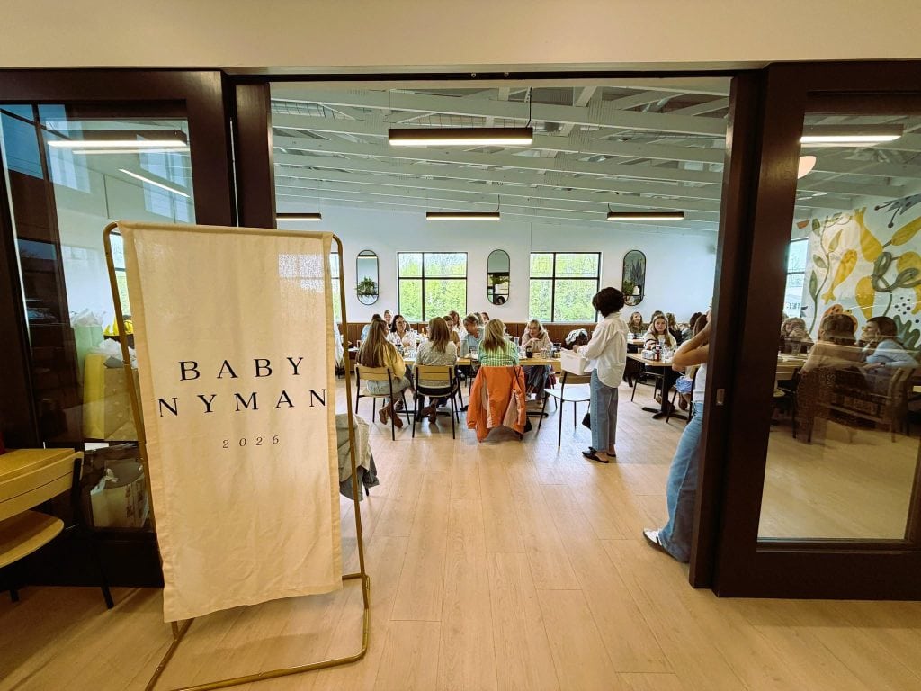 The private event room at Le Peep in Valparaiso, set with long tables for a group gathering